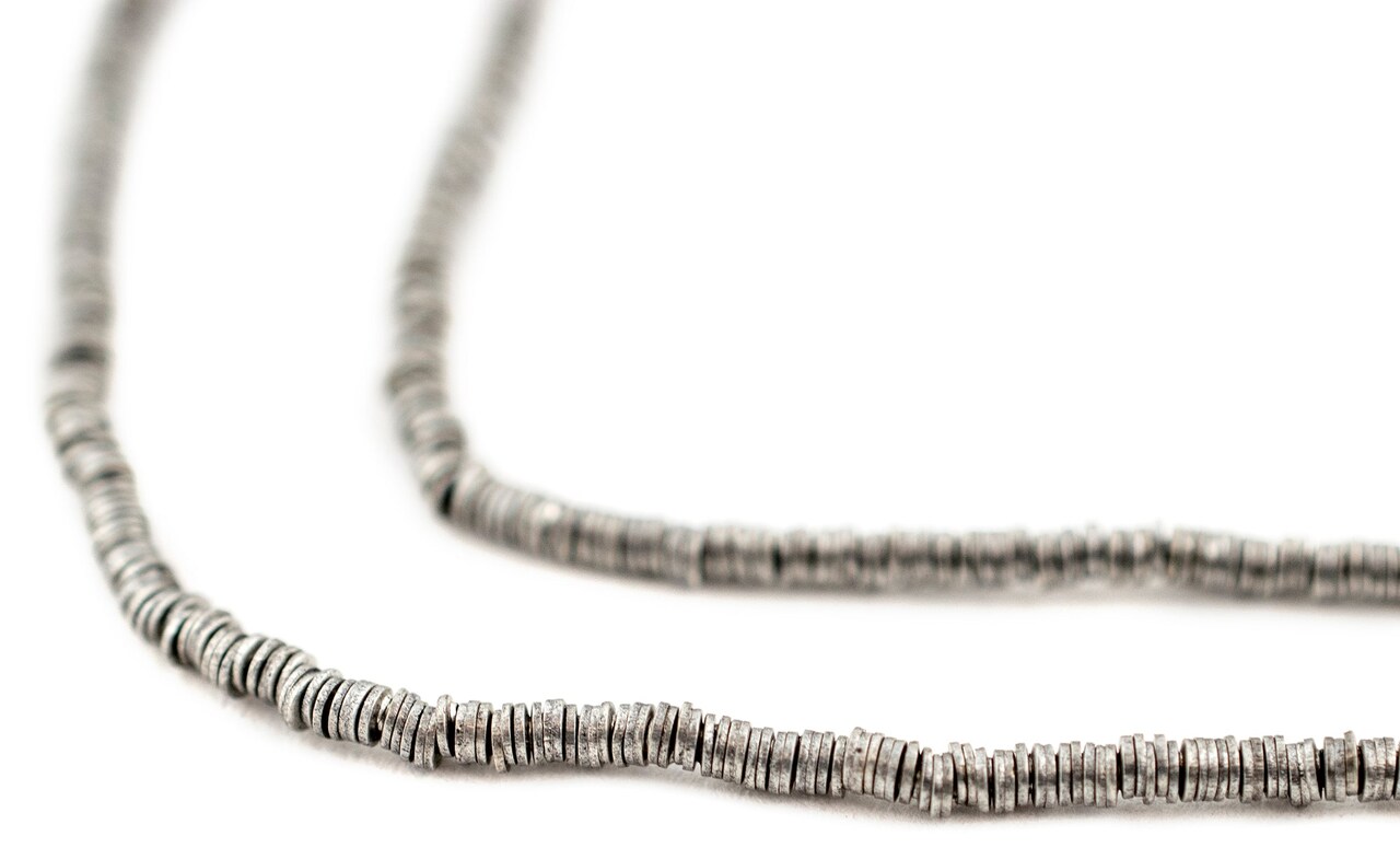 The Bead Chest Silver Flat Disk Heishi Beads (2mm), 24" Strand, Handmade for Jewelry Making & Crafts | Approximately 1440 Beads